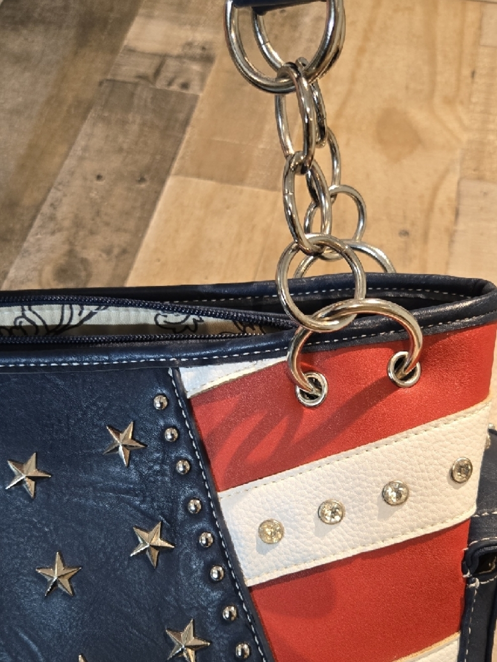 Patriotic Navy, Red & White Studded Handbag - Picture 4 of 9